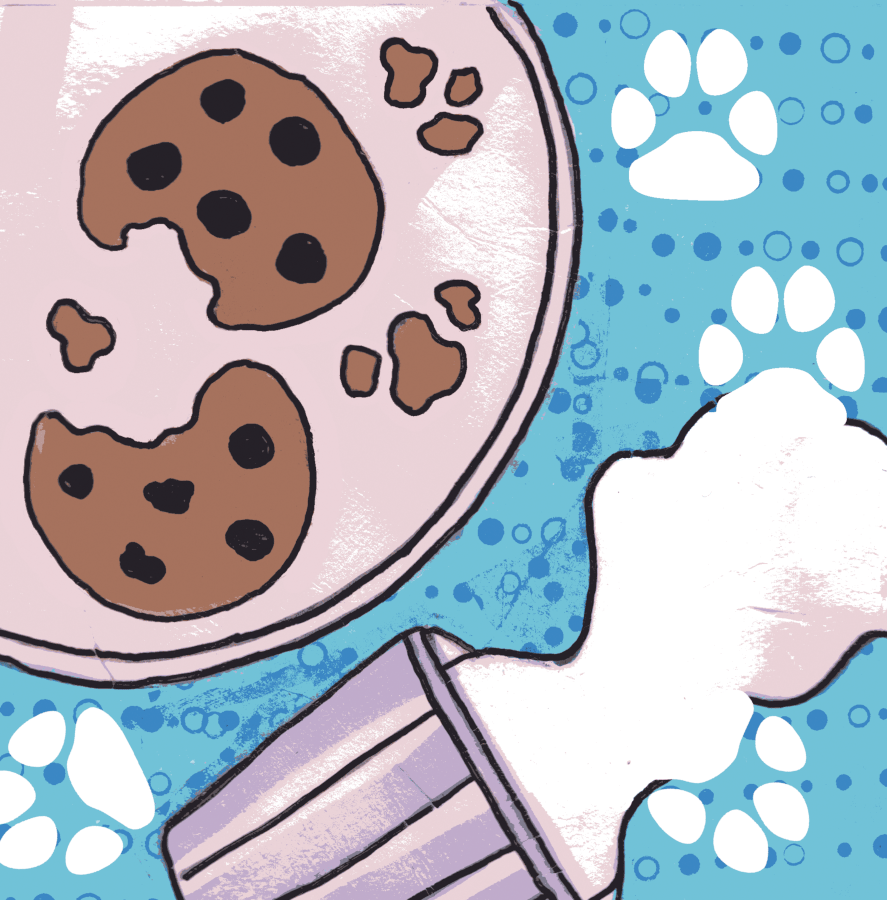 Cookies and milk and dog prints.