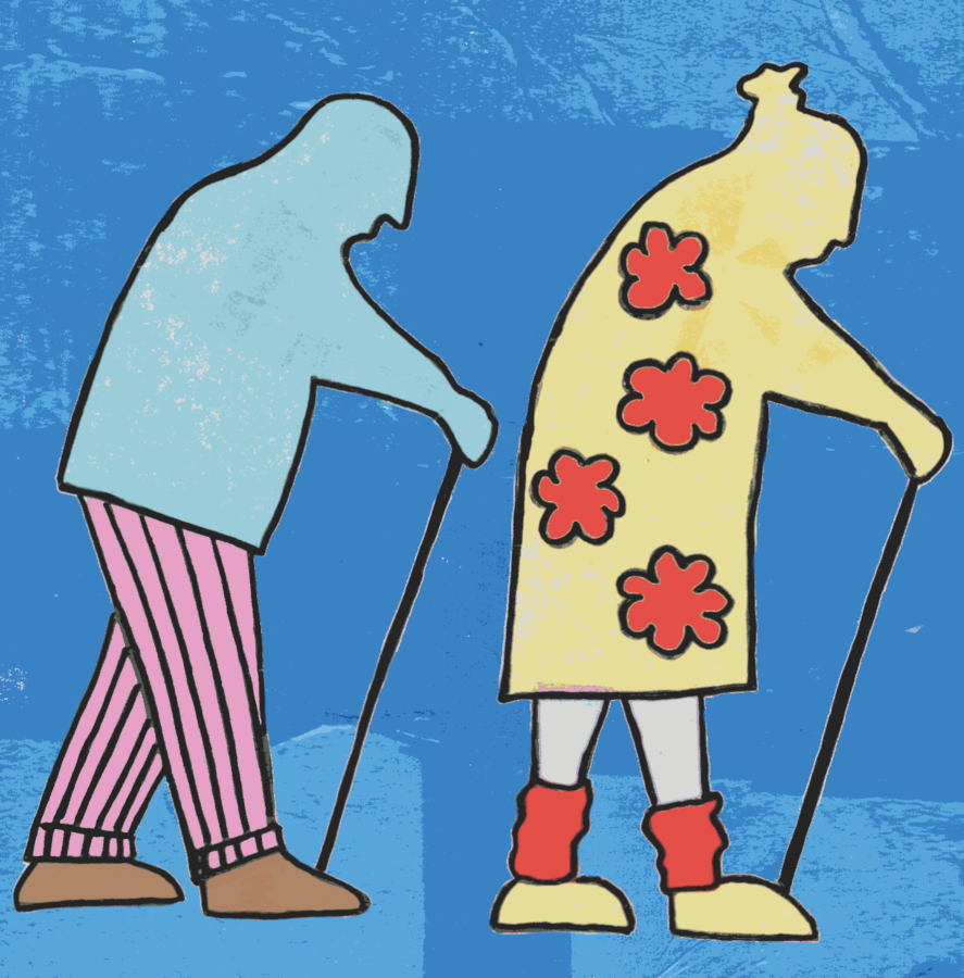 Seniors walk with canes to see Pugsley.